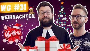 Weihnachten 2021: Das Bild zeigt Achim und Jens aus der #BRENZWG mit Geschenken und erstauntem Blick