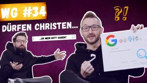 Dürfen Christen... Bild zeigt Achim und Jens aus der #BRENZWG mit einem Schild auf dem steht: Dürfen Christen sonntags arbeiten?